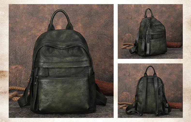 Best Vintage Green Leather Rucksack Bag Womens Vintage School Backpacks Leather Backpack Purse