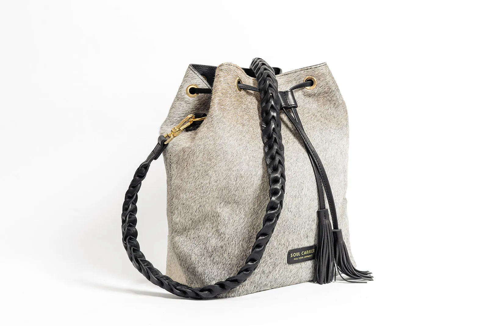 Black & White Cowhide Bucket Bag