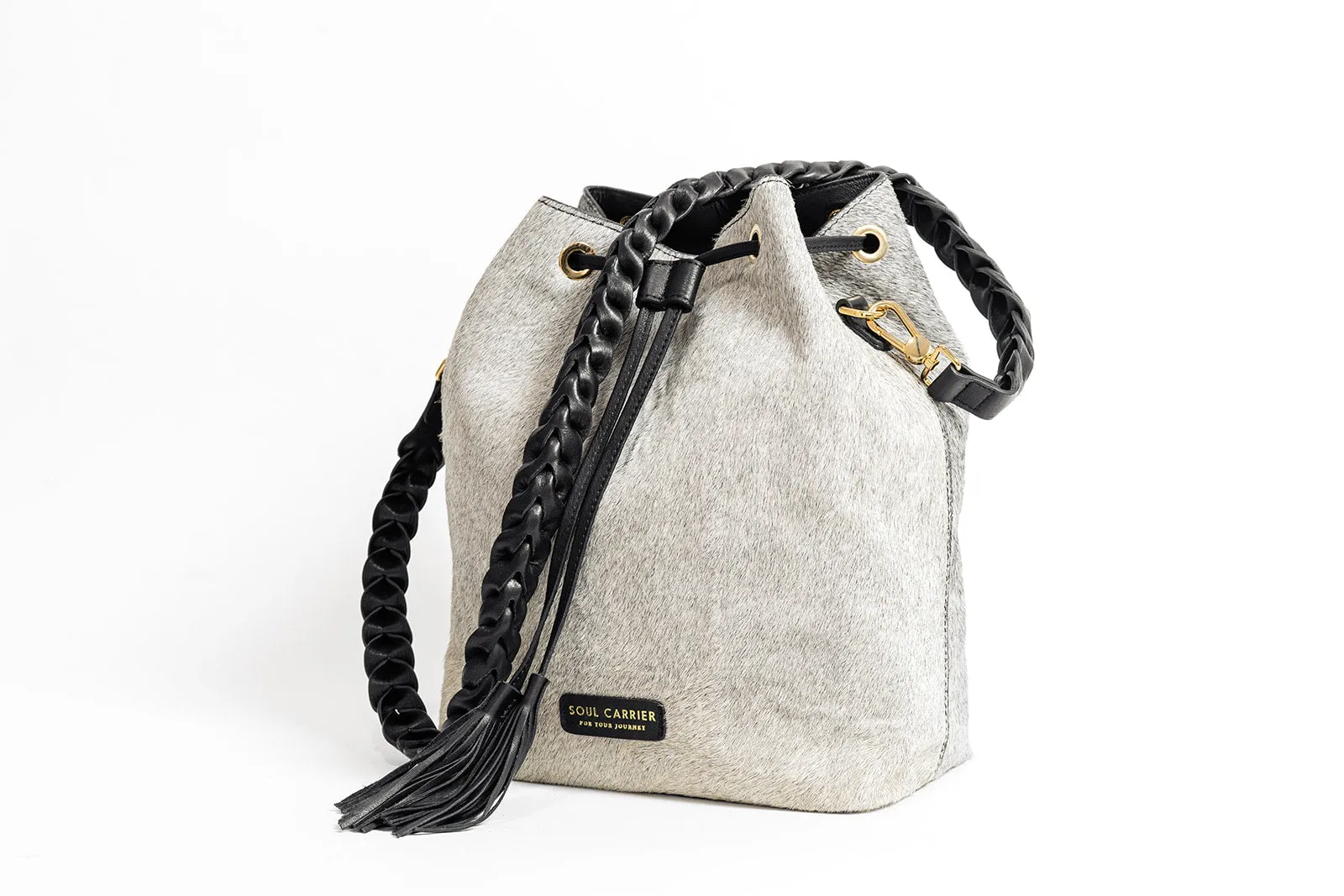 Black & White Cowhide Bucket Bag