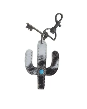 Black & White Cowhide Cactus Keychain