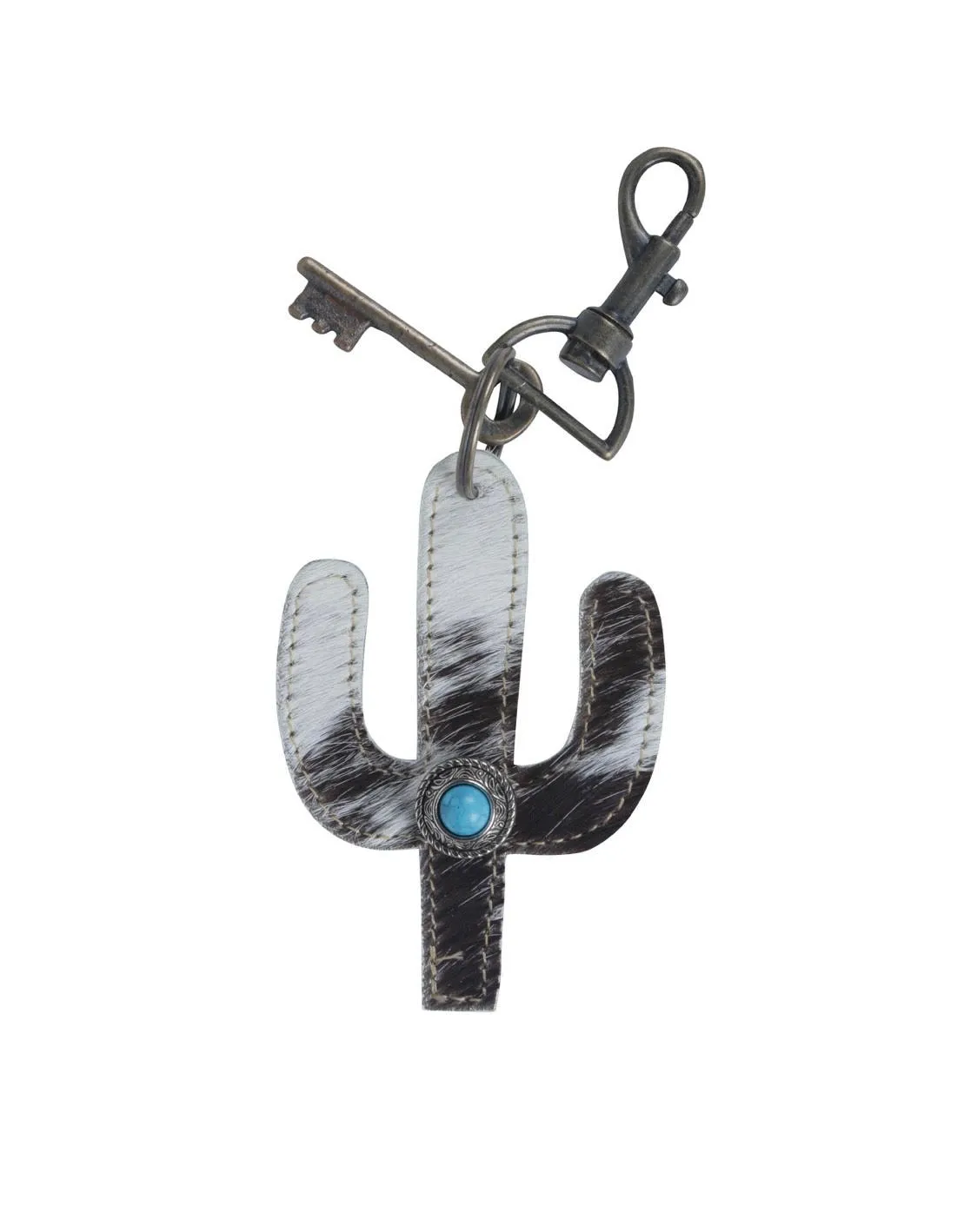Black & White Cowhide Cactus Keychain