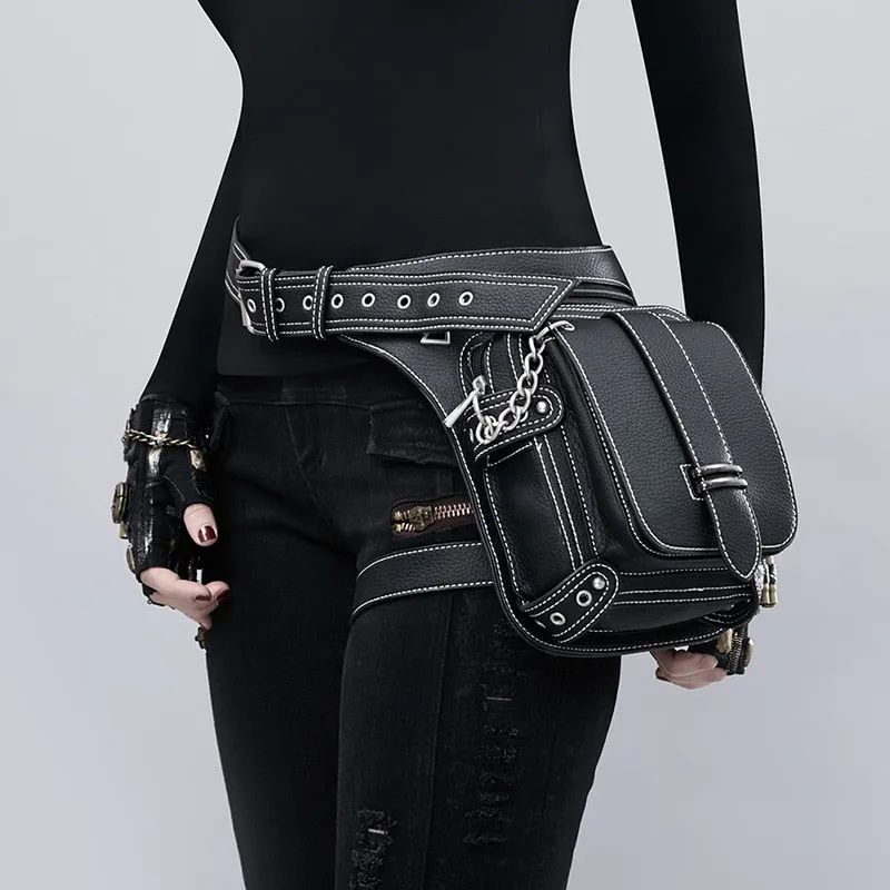 Black Leather Chain Outdoor Multi-function Bags C