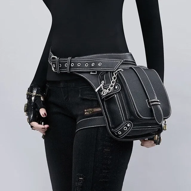 Black Leather Chain Outdoor Multi-function Bags C