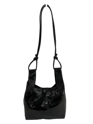 Black Patent Square Handle Tote Bag