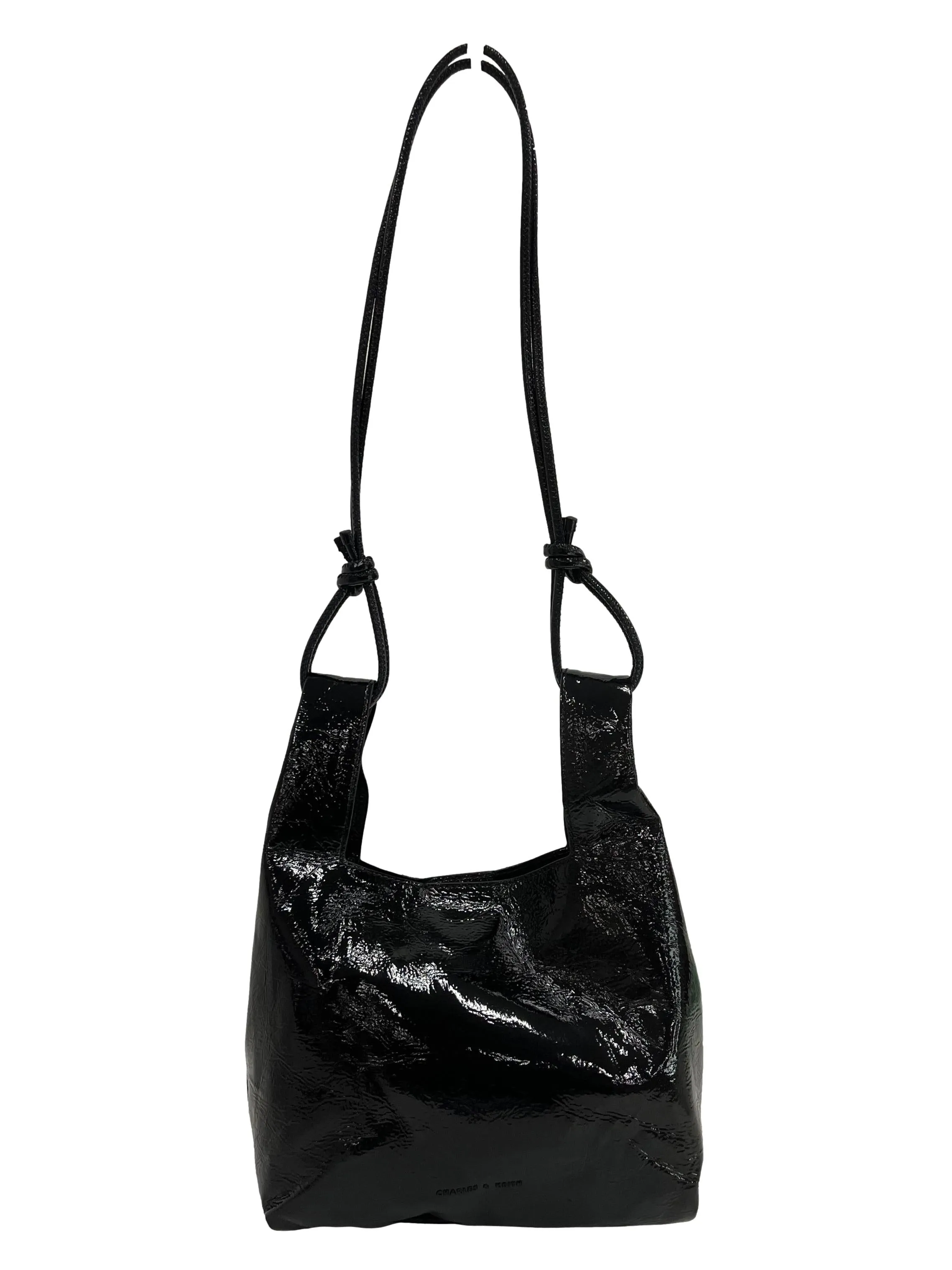 Black Patent Square Handle Tote Bag