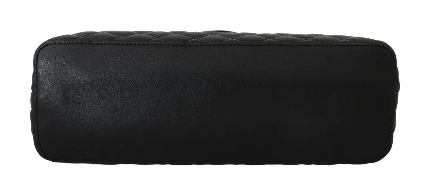 Black Quilted Faux Leather Tote Bag