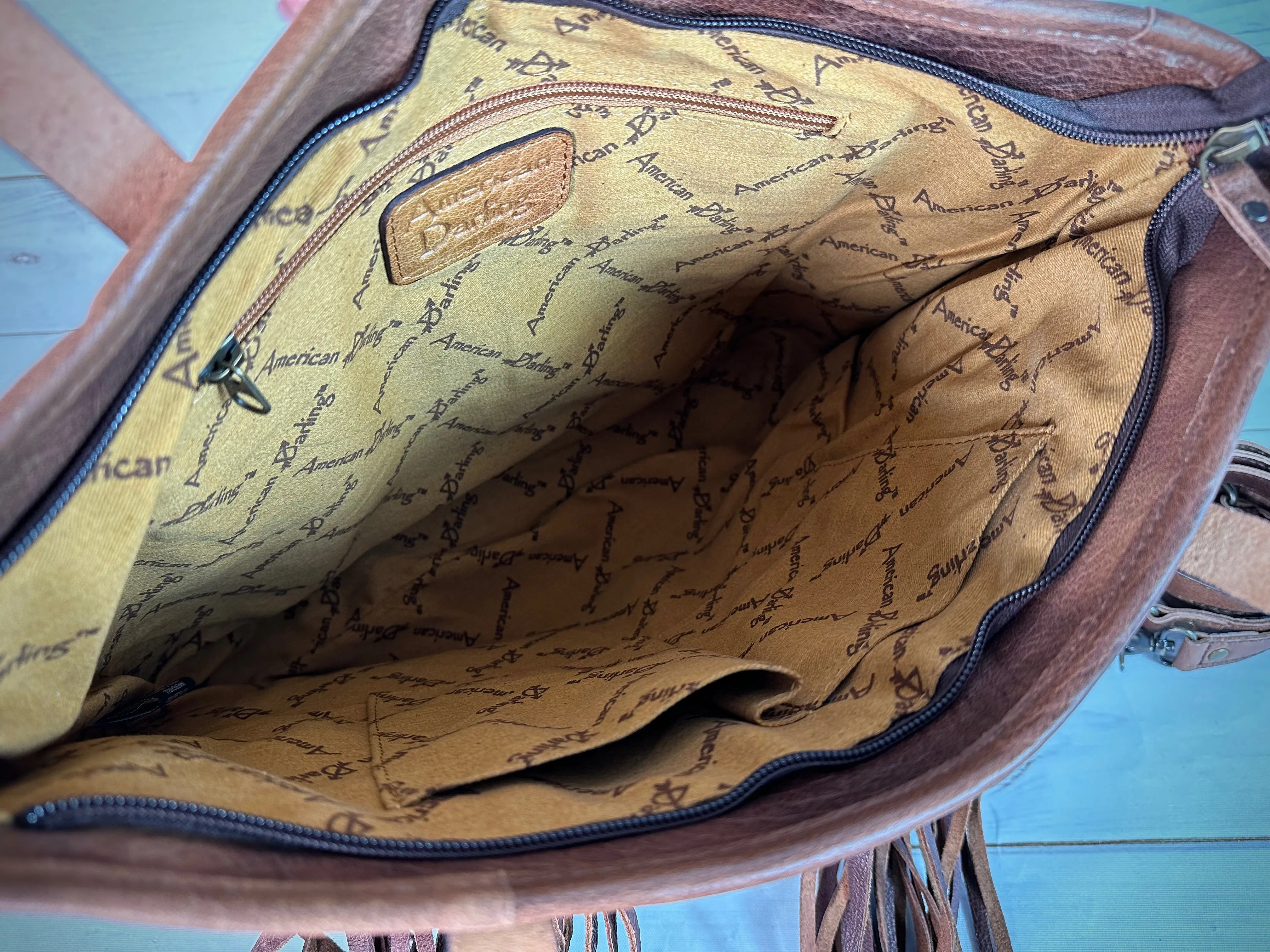 Bloom Cowhide Leather Tooled and Fringe Tote Bag