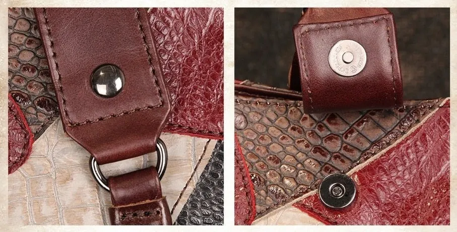Bohemian Leather Messenger Bag Patchwork Satchel with Shoulder Strap