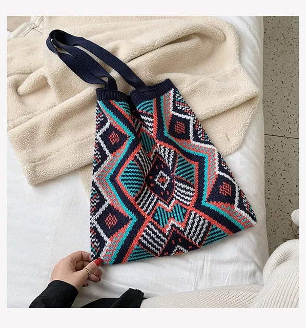 Bohemian Style Knitted Tote Bag