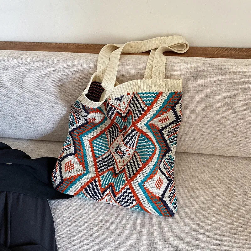 Bohemian Style Knitted Tote Bag