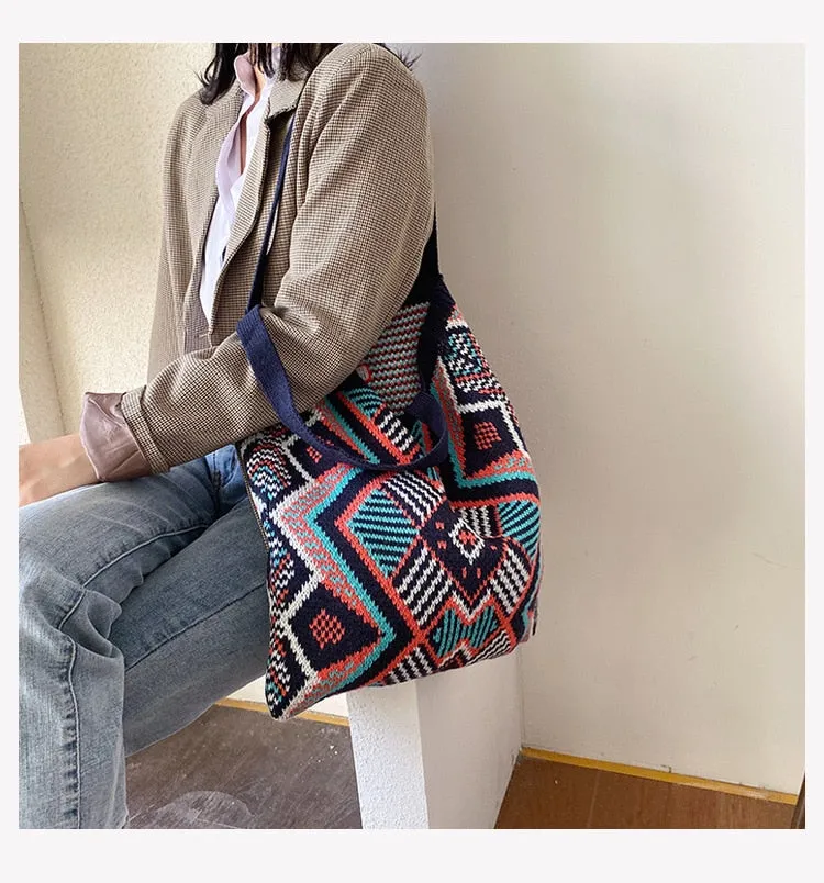 Bohemian Style Knitted Tote Bag