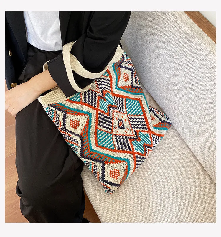 Bohemian Style Knitted Tote Bag