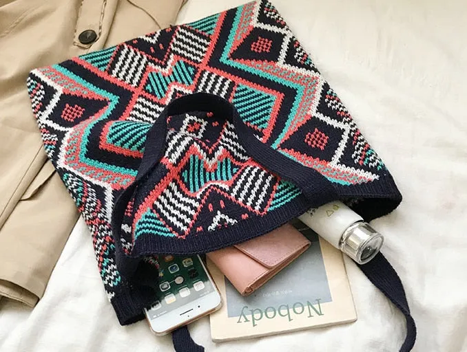 Bohemian Style Knitted Tote Bag