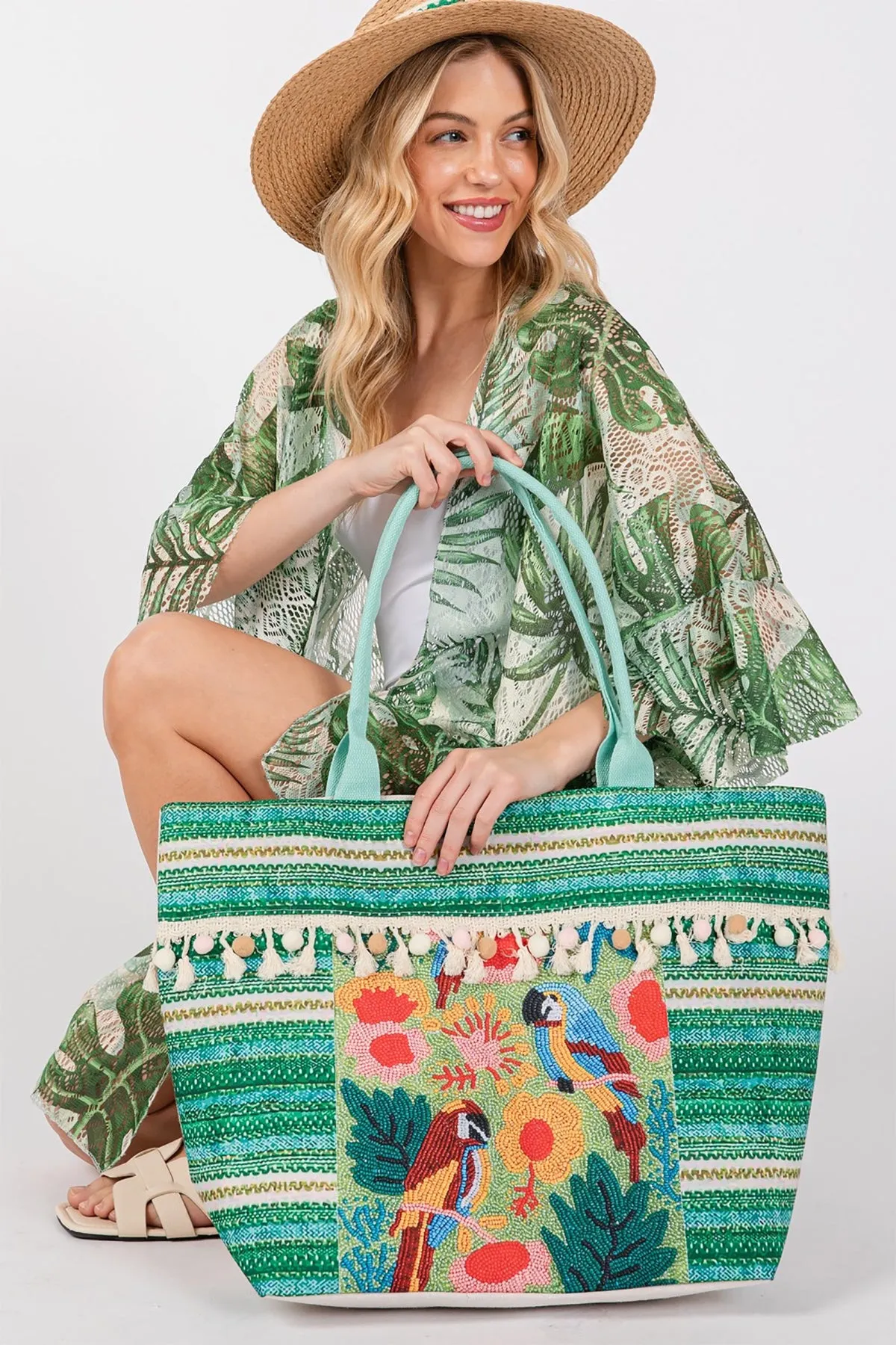 BOHO PRINT FRINGE TOTE BAG