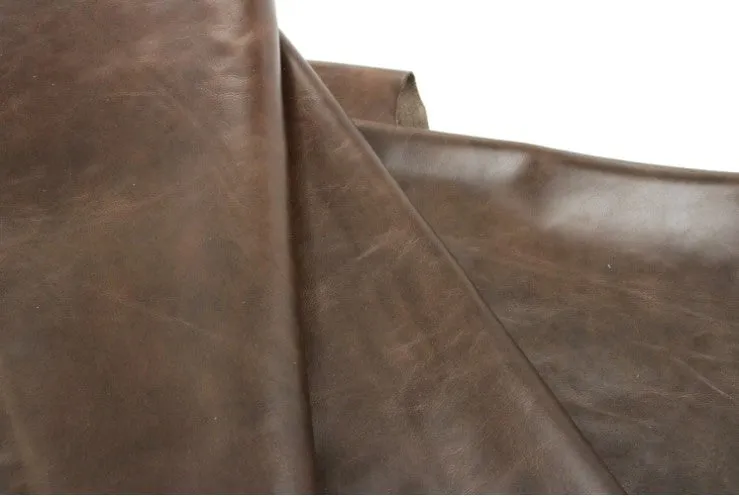BROWN DISTRESSED LEATHER Pre-Cuts - Genuine Cowhide leather skins hides/ 12"x12", 12"x18", 12"x24", 24"x24"/ 2.5 oz - 3 oz (1.0 to 1.2mm)