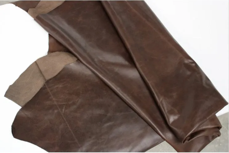 BROWN DISTRESSED LEATHER Pre-Cuts - Genuine Cowhide leather skins hides/ 12"x12", 12"x18", 12"x24", 24"x24"/ 2.5 oz - 3 oz (1.0 to 1.2mm)