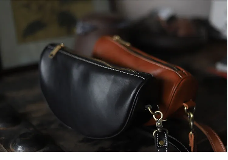 Brown LEATHER Saddle Side Bags WOMEN Contrast SHOULDER BAGs Small Crossbody Purse FOR WOMEN