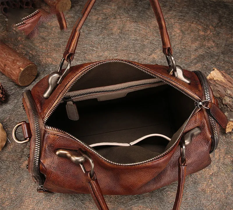 Brown Vintage Womens Leather Handbag Purse Handbag Rivet Shoulder Bag for Ladies