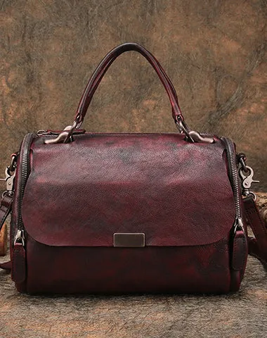 Brown Vintage Womens Leather Handbag Purse Handbag Rivet Shoulder Bag for Ladies