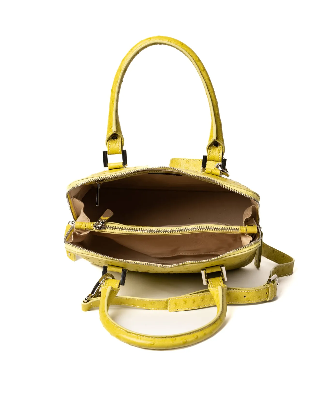 Bugatti Leather Bag Ostrich Effect Lime Yellow