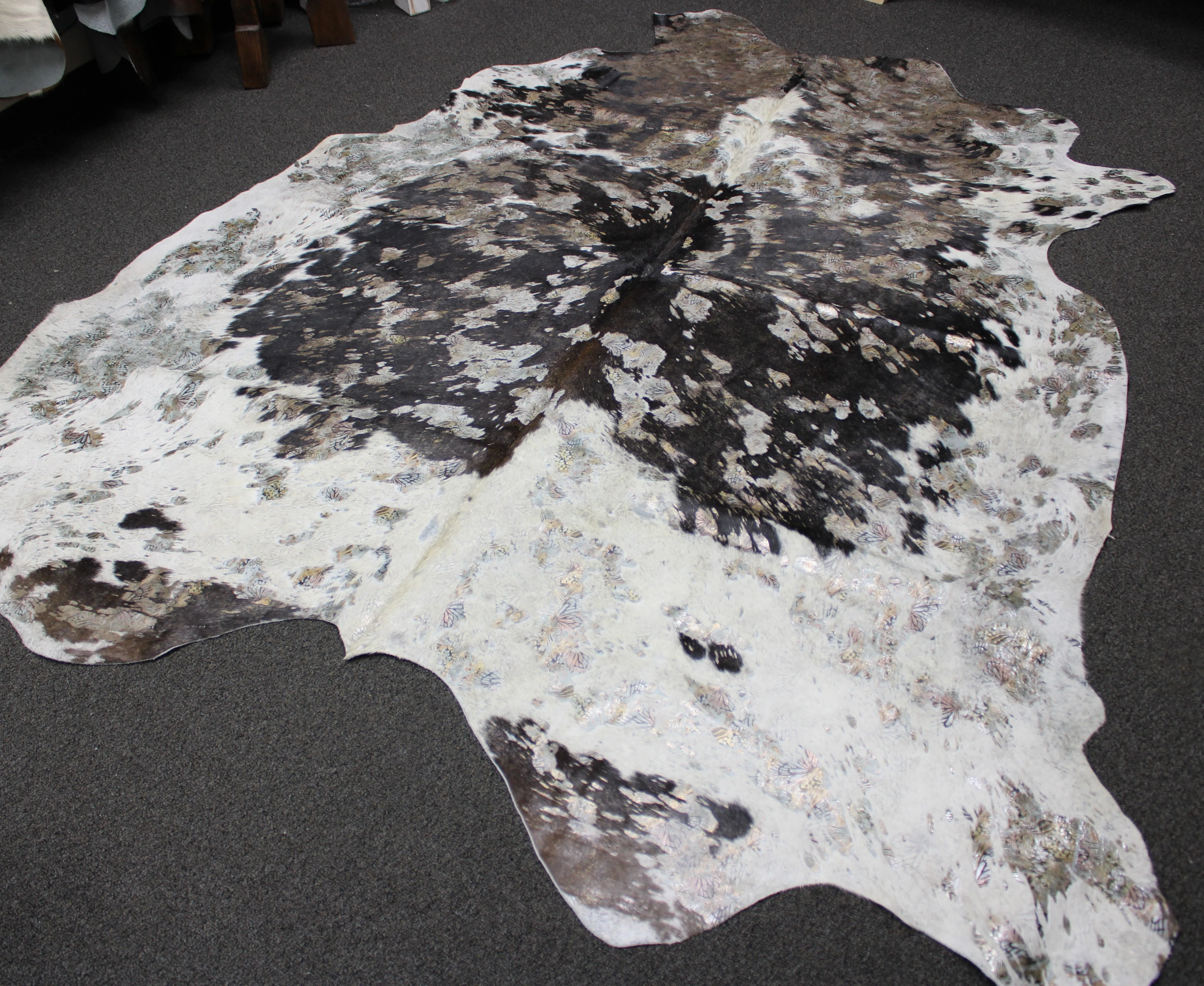 Butterfly Print  on   Dark Brown   COWHIDE -90x86 INCHES - Premium Cowhide Leather