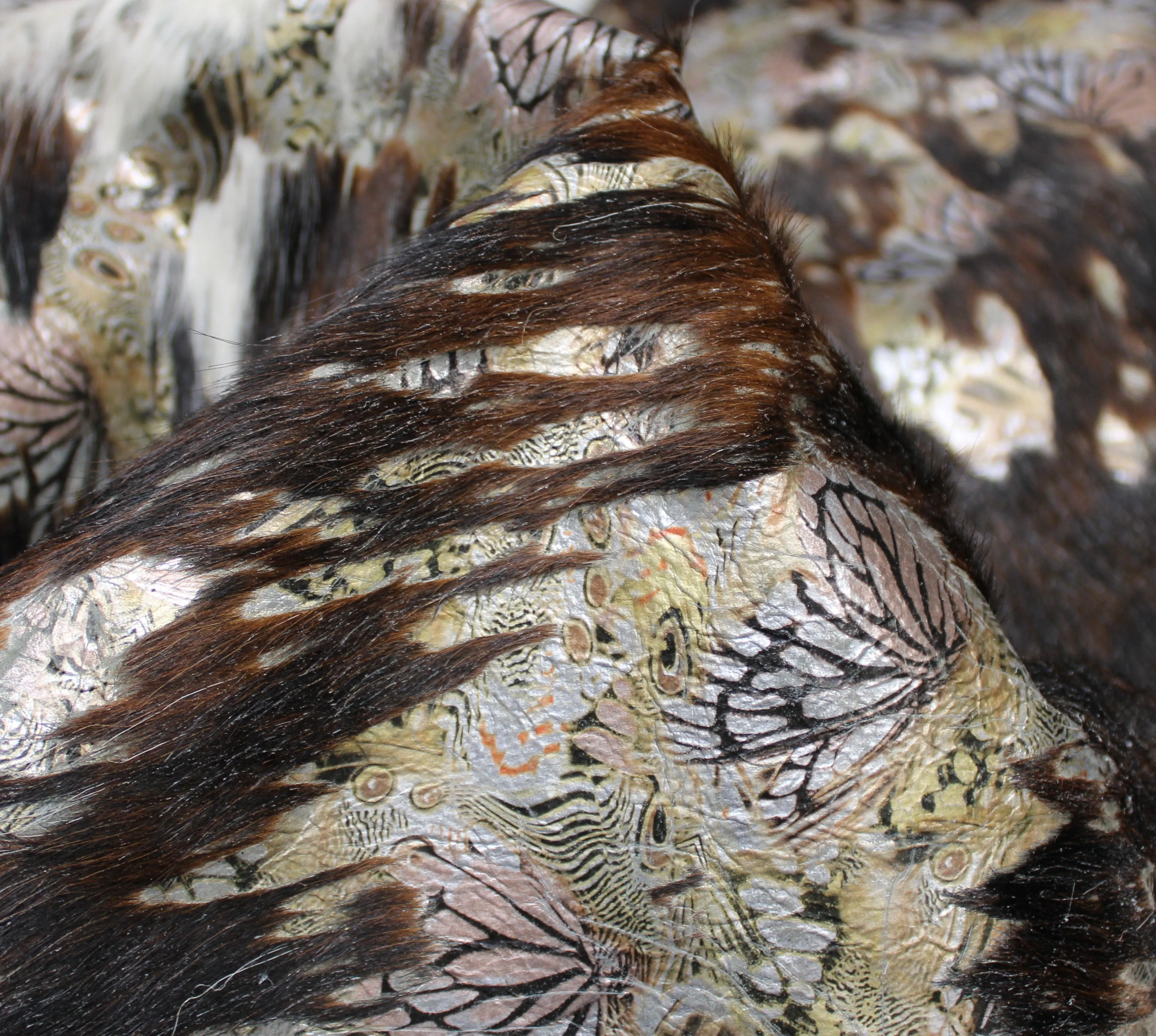 Butterfly Print  on  Tricolor  COWHIDE - 86x76 INCHES - Premium Cowhide Leather