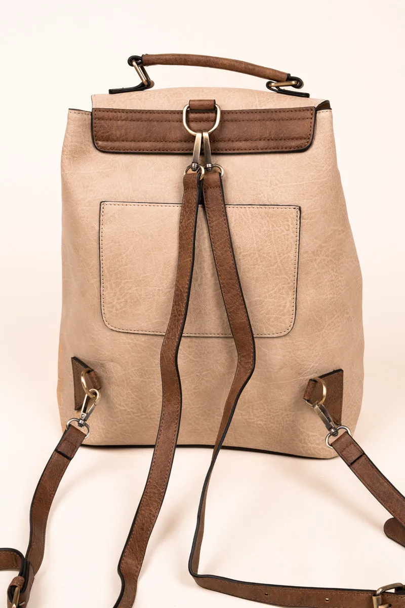 Camel Faux Leather Haley Satchel Backpack