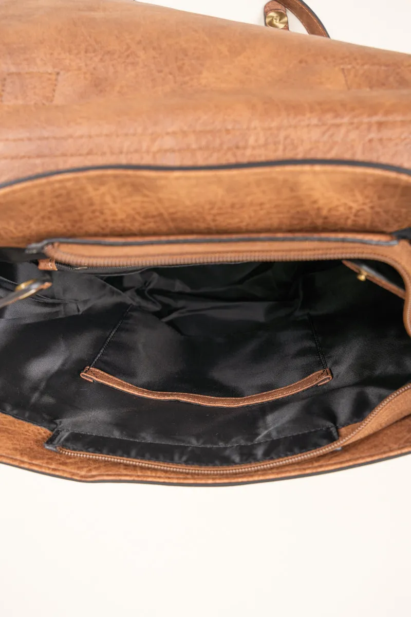 Camel Faux Leather Haley Satchel Backpack