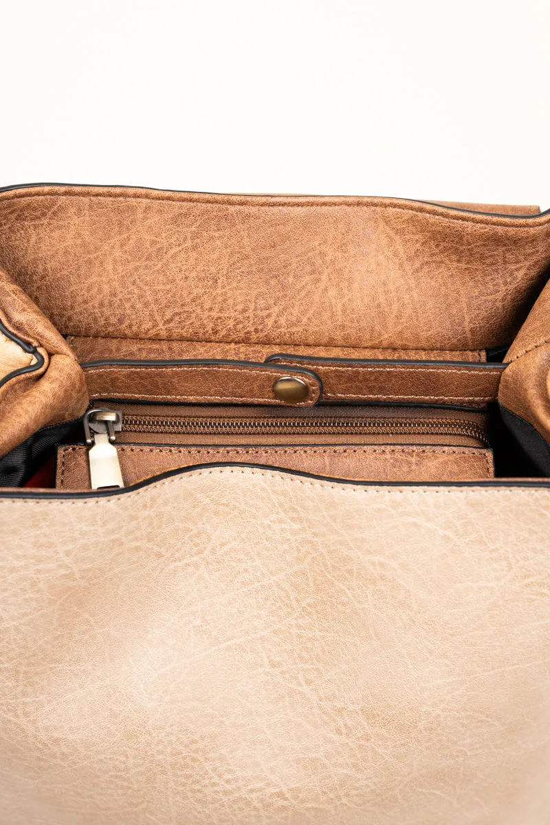 Camel Faux Leather Haley Satchel Backpack