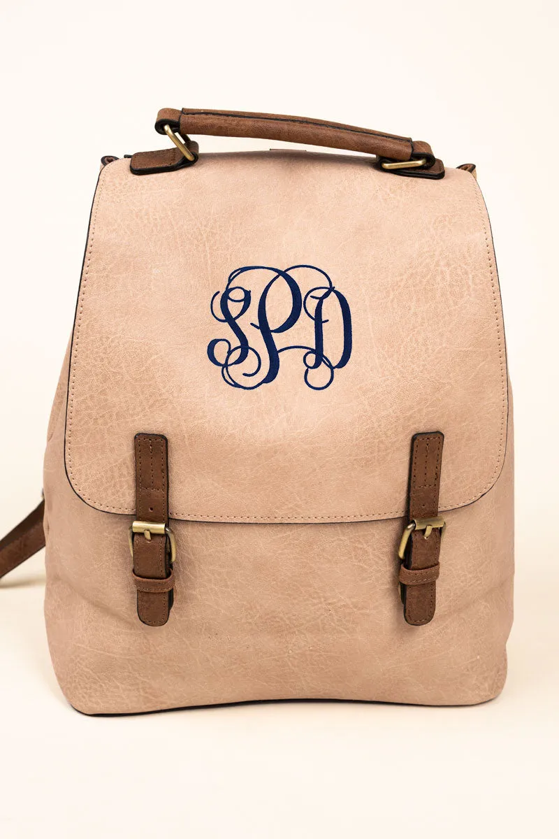 Camel Faux Leather Haley Satchel Backpack