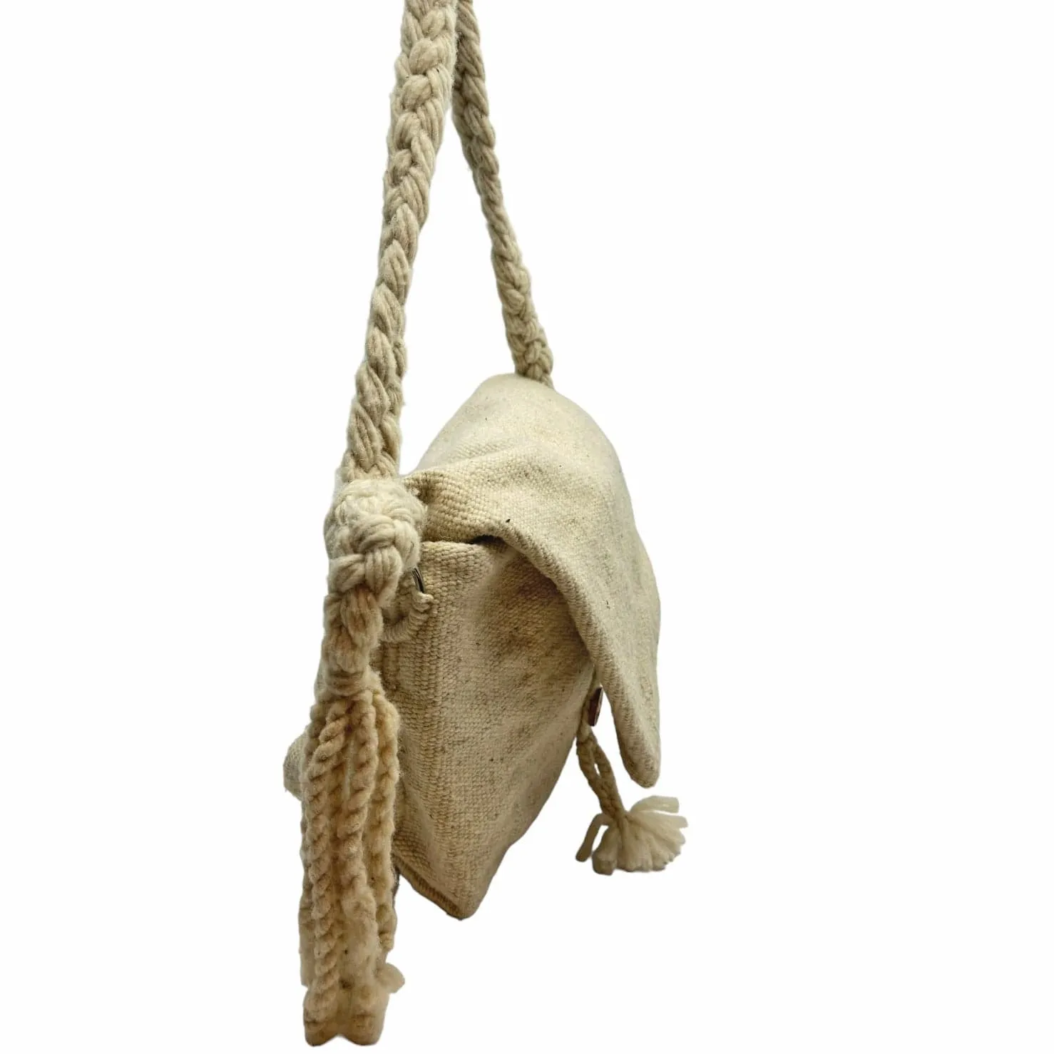 CHAMULA 100% Wool Shoulder/Crossbody Bag with Braided Strap - Beige