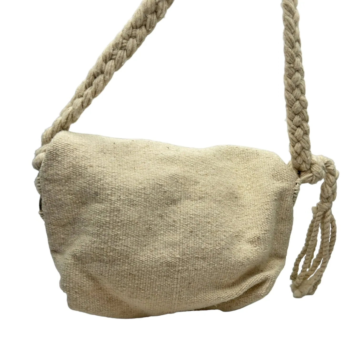CHAMULA 100% Wool Shoulder/Crossbody Bag with Braided Strap - Beige