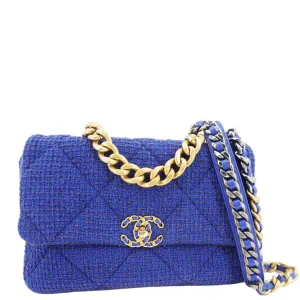 CHANEL 19 Flap Quilted Tweed Shoulder Bag Blue