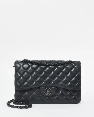 Chanel Black Lambskin Leather "So Black" Classic Jumbo Double Flap Bag