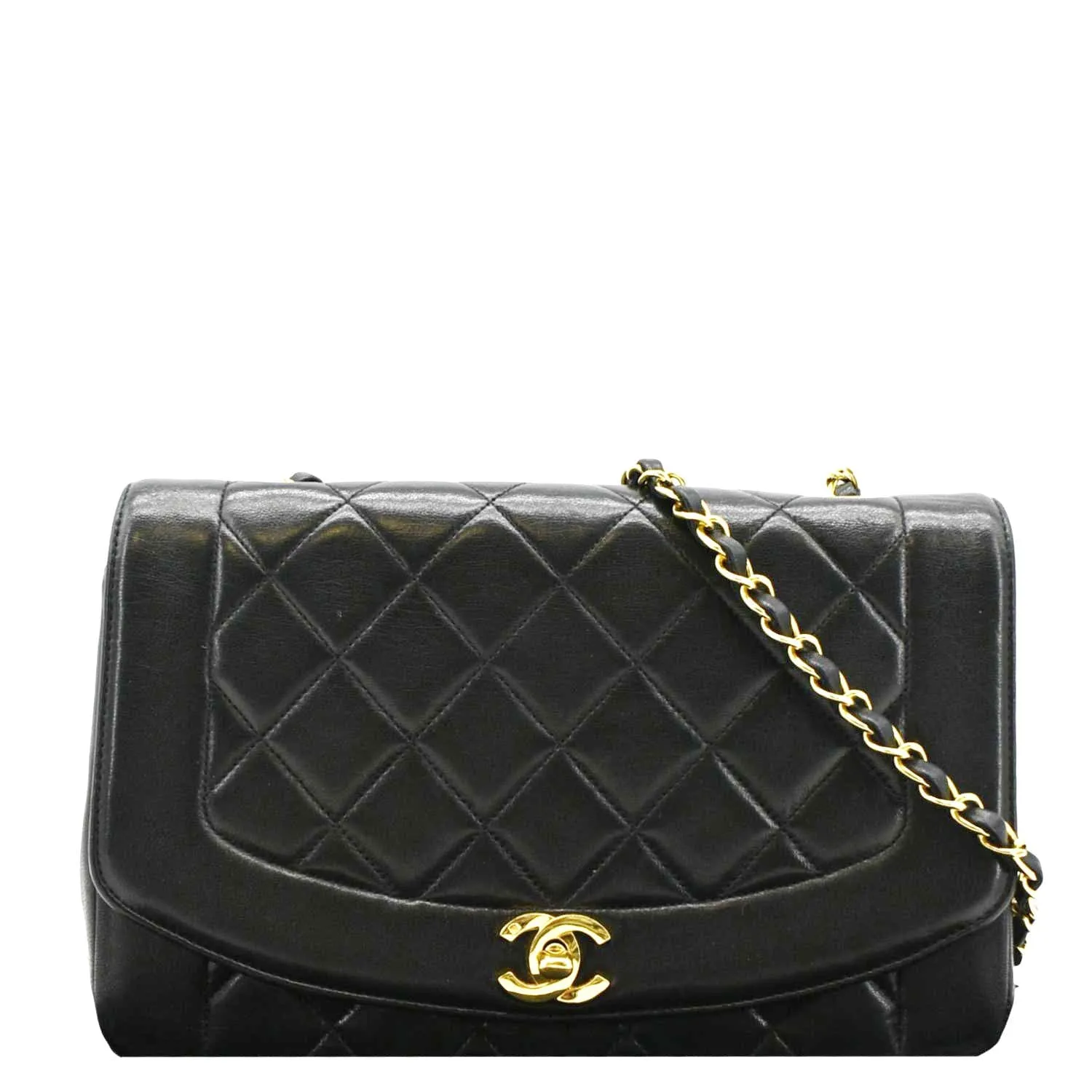 CHANEL Diana Flap Vintage Quilted Leather Shoulder Bag Black
