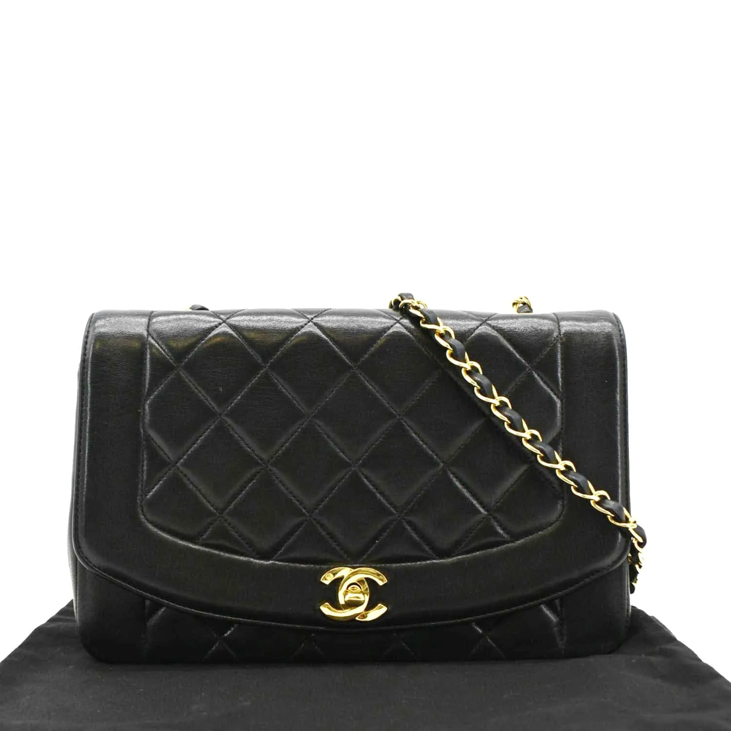 CHANEL Diana Flap Vintage Quilted Leather Shoulder Bag Black