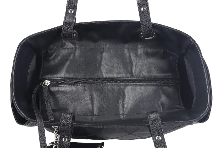 CHANEL PARIS BIARRITZ MEDIUM TOTE (1251xxxx) BLACK COATED CANVAS SILVER HARDWARE WITH CARD, DUST COVER AND BOX
