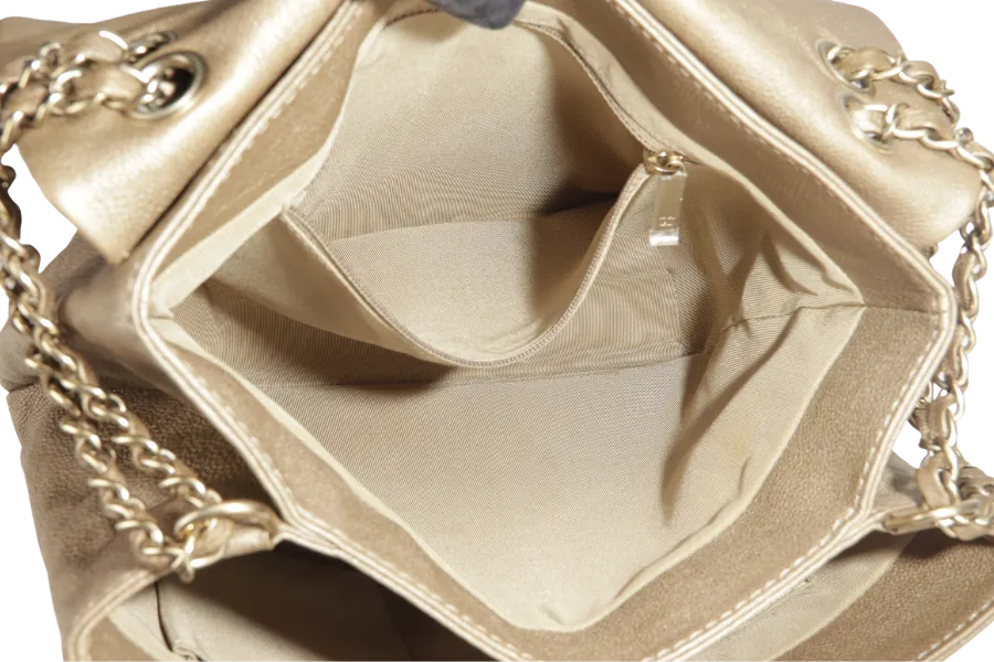 CHANEL TRIANON MESSENGER BAG (1746xxxx) GOLD DISTRESSED LEATHER GOLD HARDWARE WITH DUST COVER , CARD AND BOX