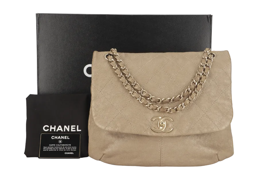 CHANEL TRIANON MESSENGER BAG (1746xxxx) GOLD DISTRESSED LEATHER GOLD HARDWARE WITH DUST COVER , CARD AND BOX