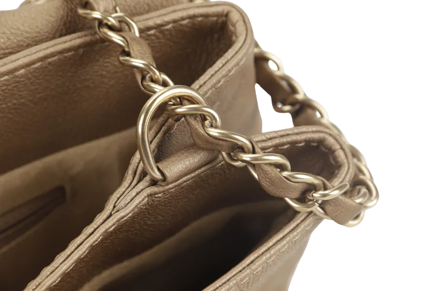 CHANEL TRIANON MESSENGER BAG (1746xxxx) GOLD DISTRESSED LEATHER GOLD HARDWARE WITH DUST COVER , CARD AND BOX