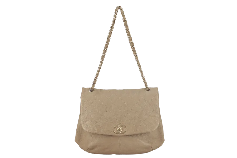 CHANEL TRIANON MESSENGER BAG (1746xxxx) GOLD DISTRESSED LEATHER GOLD HARDWARE WITH DUST COVER , CARD AND BOX