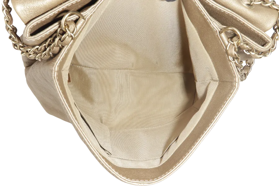 CHANEL TRIANON MESSENGER BAG (1746xxxx) GOLD DISTRESSED LEATHER GOLD HARDWARE WITH DUST COVER , CARD AND BOX