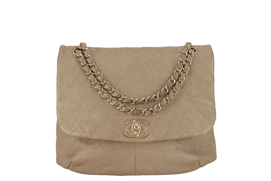 CHANEL TRIANON MESSENGER BAG (1746xxxx) GOLD DISTRESSED LEATHER GOLD HARDWARE WITH DUST COVER , CARD AND BOX
