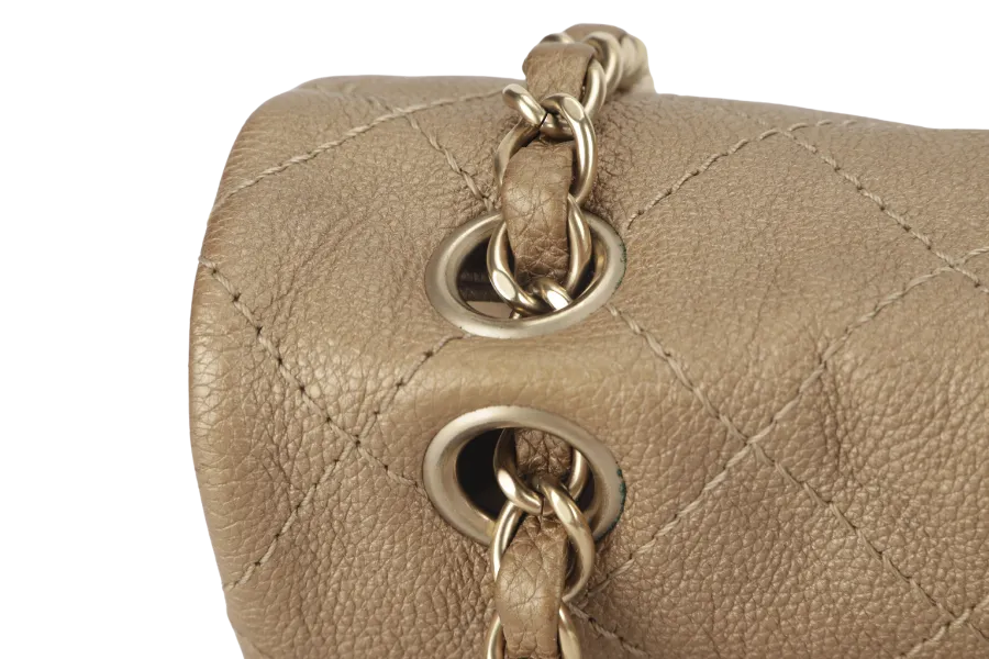 CHANEL TRIANON MESSENGER BAG (1746xxxx) GOLD DISTRESSED LEATHER GOLD HARDWARE WITH DUST COVER , CARD AND BOX