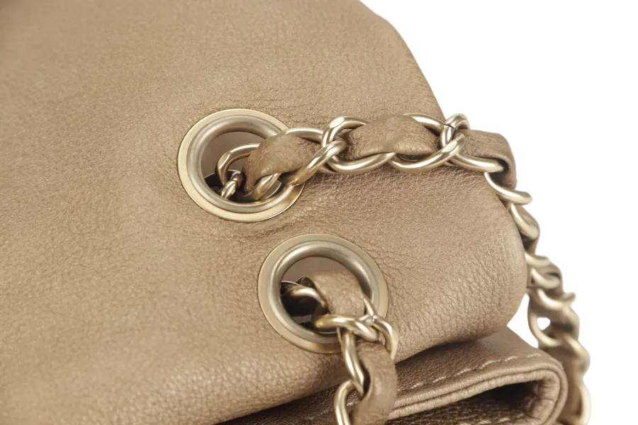 CHANEL TRIANON MESSENGER BAG (1746xxxx) GOLD DISTRESSED LEATHER GOLD HARDWARE WITH DUST COVER , CARD AND BOX