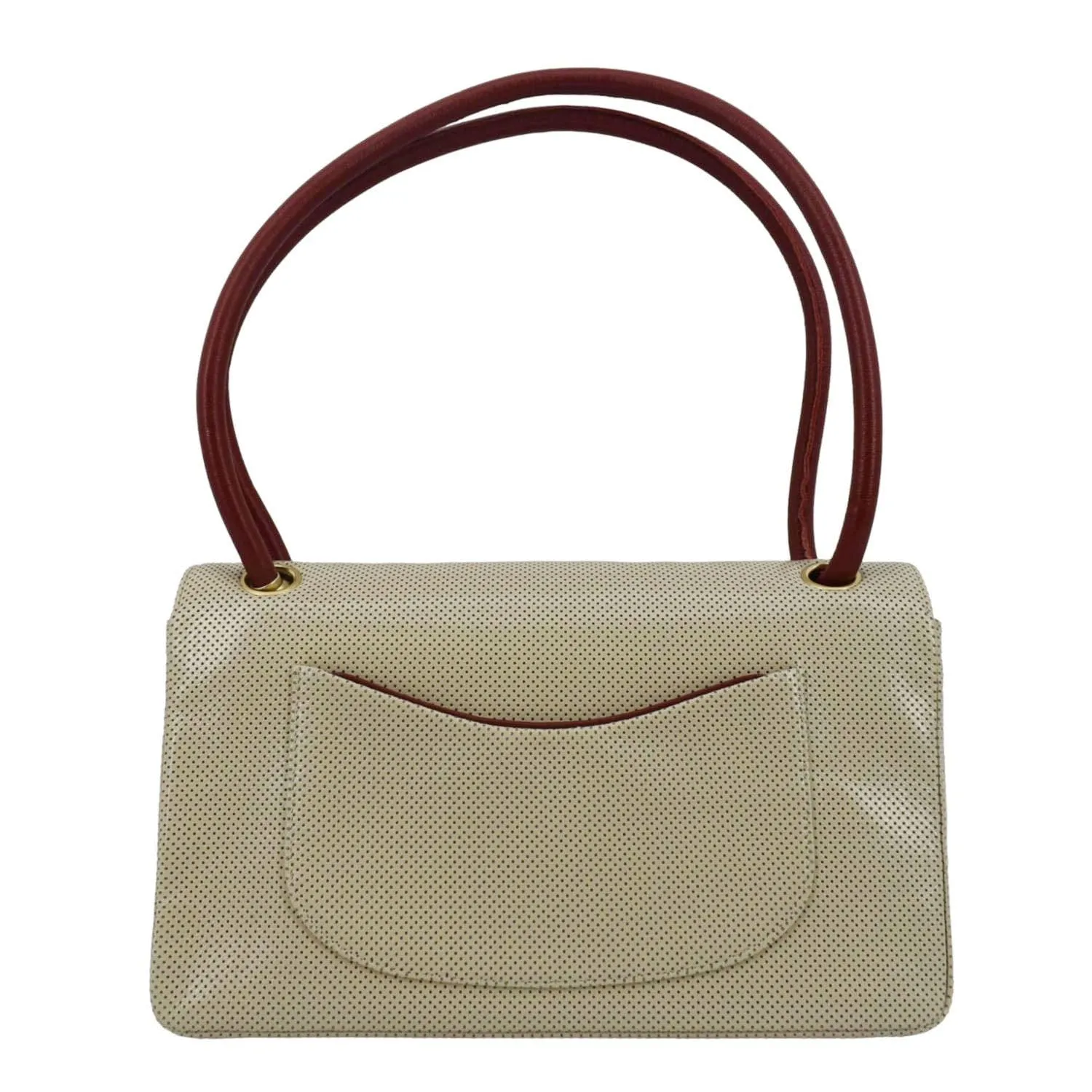 CHANEL Vintage Flap Perforated Leather Top Handle Shoulder Bag Beige