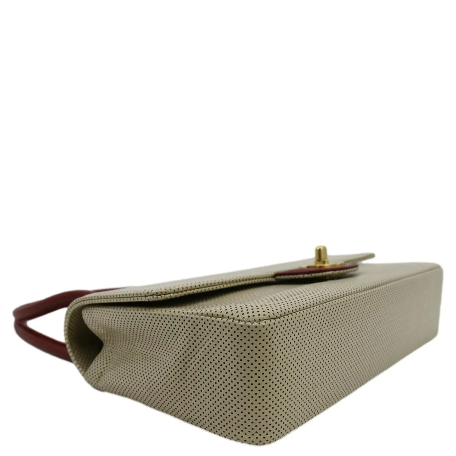 CHANEL Vintage Flap Perforated Leather Top Handle Shoulder Bag Beige