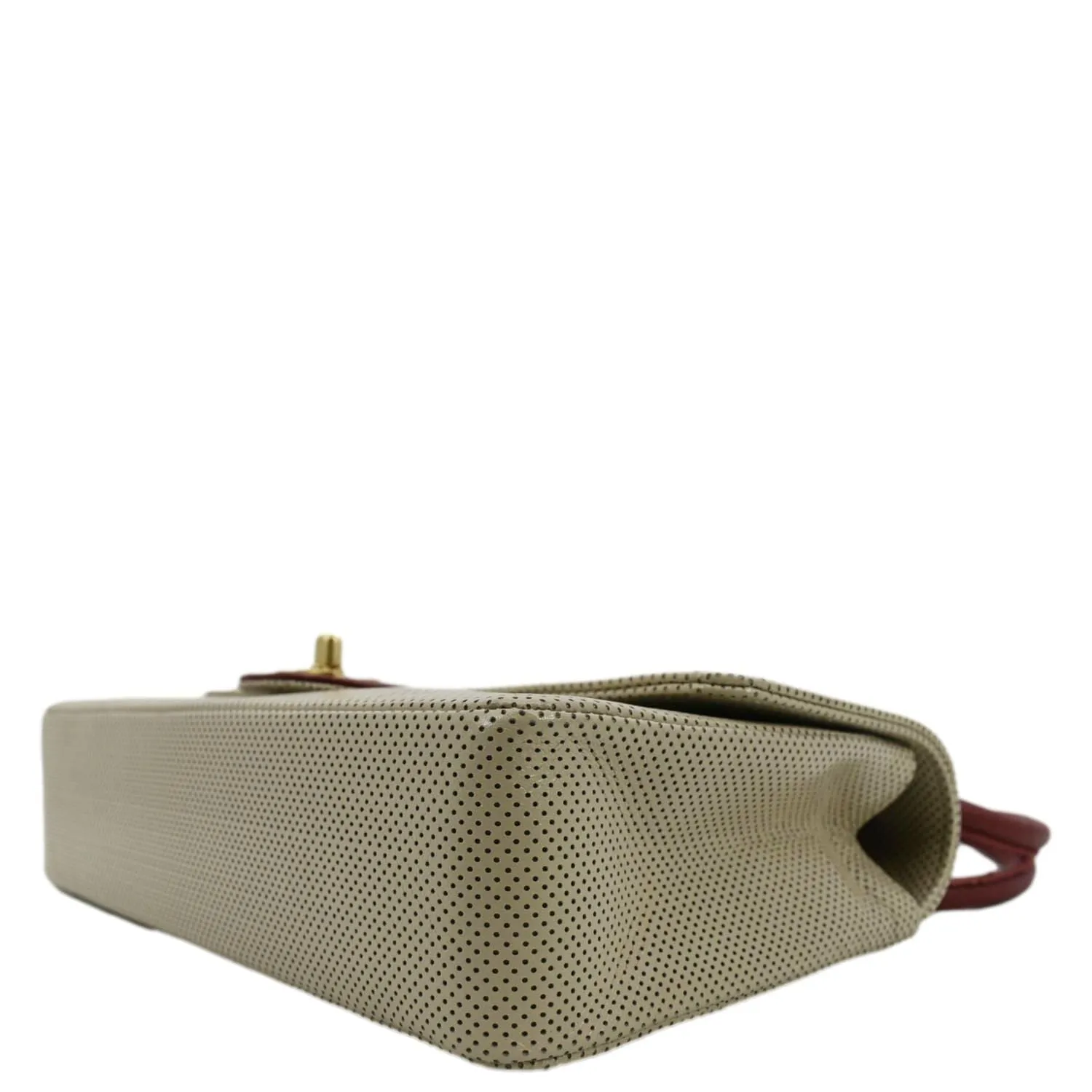 CHANEL Vintage Flap Perforated Leather Top Handle Shoulder Bag Beige