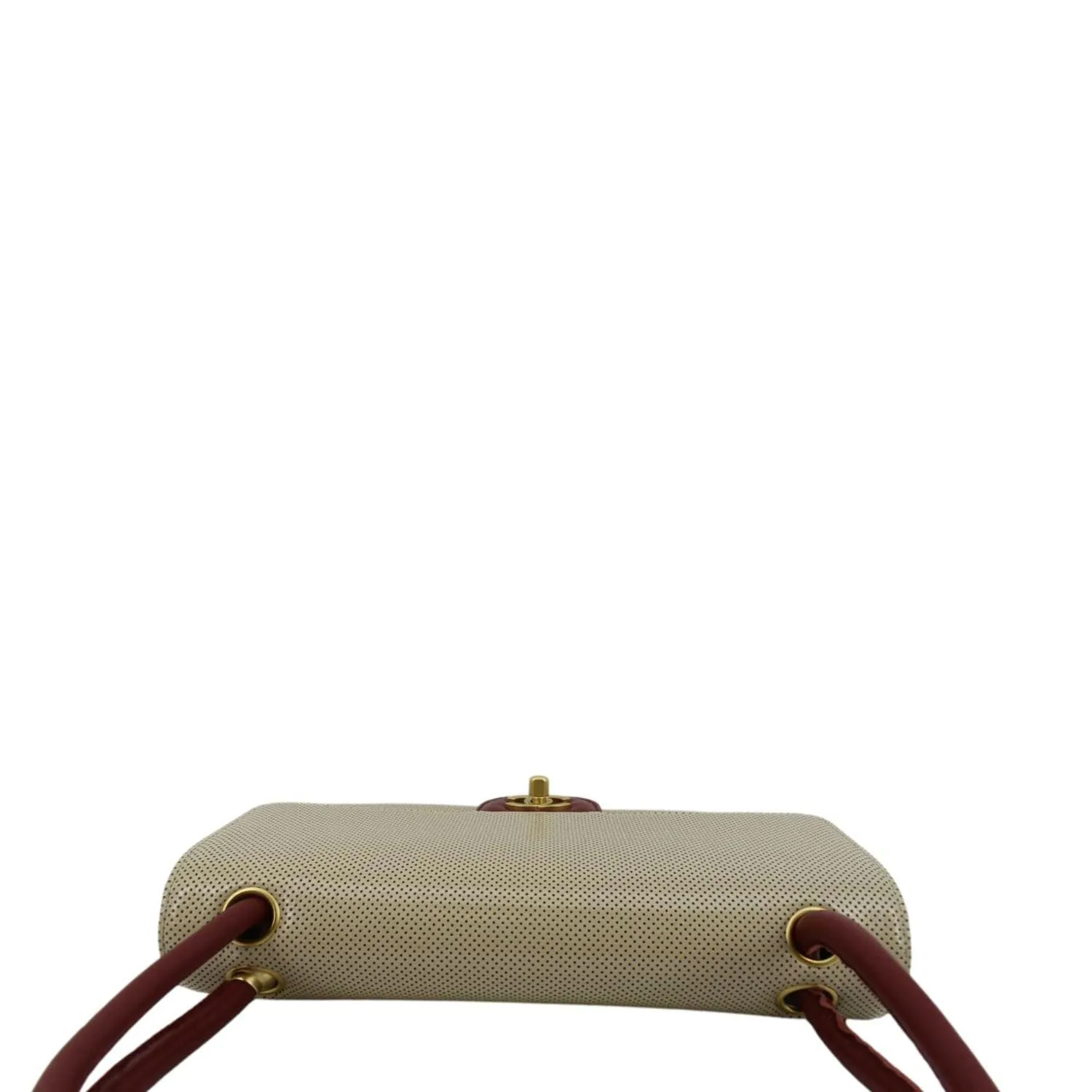CHANEL Vintage Flap Perforated Leather Top Handle Shoulder Bag Beige