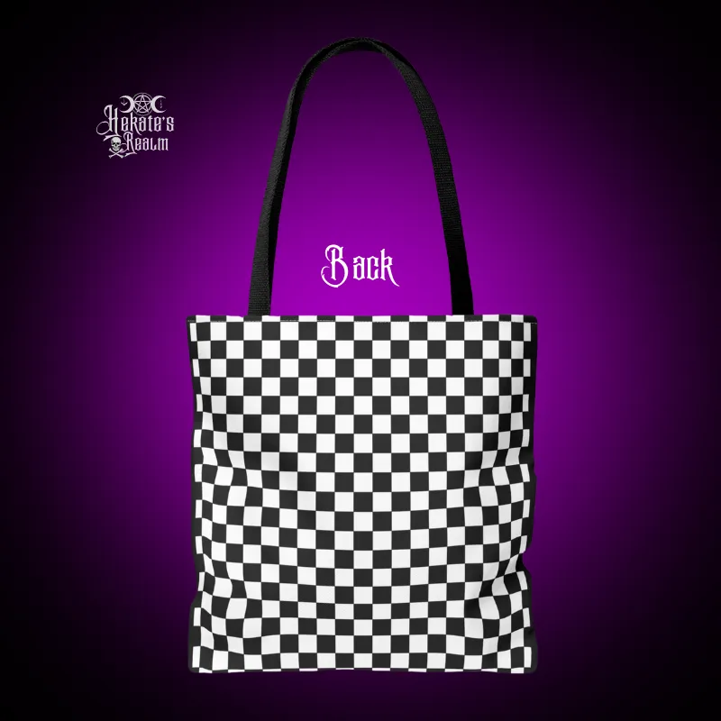Checkered Rainbow Skull Tote Bag
